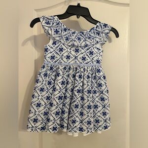 Chic Blue and White Patterned Kids Dress